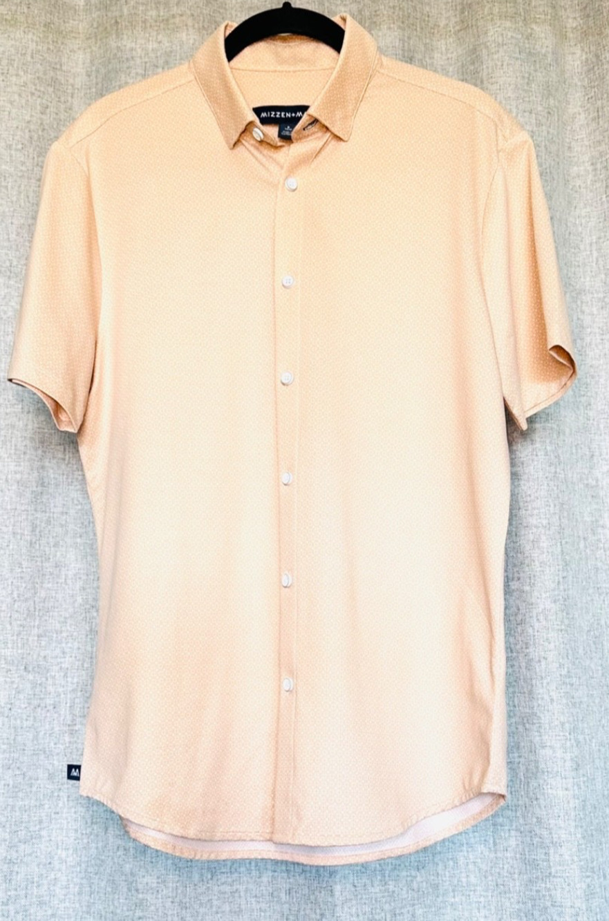 Mizzen + Main Shirt Mens S Leeward Short Sleeve Performance Salmon Pink No Iron